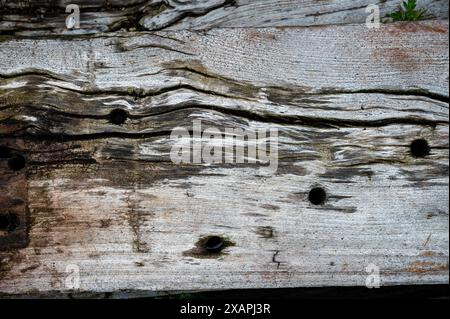 struttura in legno invecchiato, ex infrastruttura ferroviaria Foto Stock