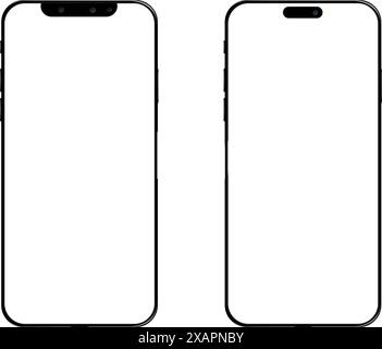 Telefono cellulare 3D della collezione di mockup per smartphone. Schermo mockup per iphone con vista frontale Illustrazione Vettoriale