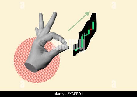 Una mano sta dando il pollice a un grafico che mostra un aumento del prezzo delle azioni. Concetto di ottimismo e fiducia nel mercato azionario Foto Stock
