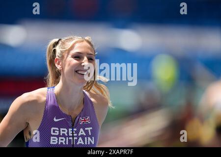 Roma, Italia. 8 giugno 2024. Roma, Italia, 8 giugno 2024: Molly Caudery (Gran Bretagna) dopo il suo salto durante l'evento del vault durante i Campionati europei di atletica leggera 2024 allo Stadio Olimpico di Roma, Italia. (Daniela Porcelli/SPP) credito: SPP Sport Press Photo. /Alamy Live News Foto Stock