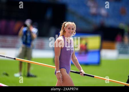 Roma, Italia. 8 giugno 2024. Roma, Italia, 8 giugno 2024: Molly Caudery (Gran Bretagna) dopo il suo salto durante l'evento del vault durante i Campionati europei di atletica leggera 2024 allo Stadio Olimpico di Roma, Italia. (Daniela Porcelli/SPP) credito: SPP Sport Press Photo. /Alamy Live News Foto Stock