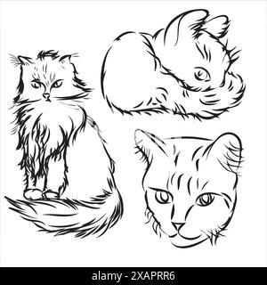 Un gatto semplice in stile doodle. Illustrazione vettoriale su sfondo bianco. Illustrazione Vettoriale