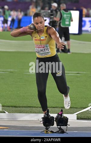 Stadio Olimpico, Roma, Italia. 7 giugno 2024. 2024 Campionati europei di atletica leggera, 1° giorno; Yemisi OGUNLEYE finisce 3° durante il lancio delle donne. Credito finale: Action Plus Sports/Alamy Live News Foto Stock