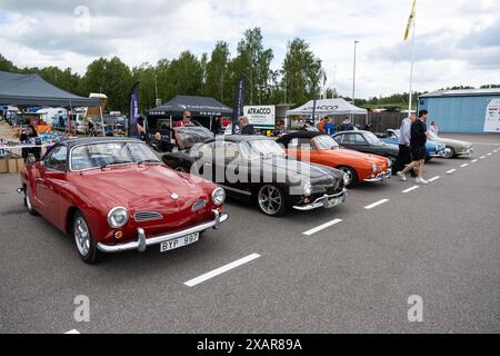 Mantorp Park, Svezia. 8 giugno 2024. Bug Run al Mantorp Park, Mantorp, Svezia, durante il sabato. Gli appassionati di VW provenienti da tutta la Svezia si riuniscono alla Bug Run, che celebra i 40 anni di quest'anno, qui le persone incontrano coleotteri VW, autobus e altri modelli VW classici. Crediti: Jeppe Gustafsson/Alamy Live News Foto Stock