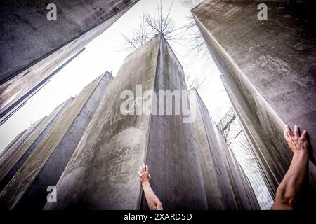 Giardino dell'esilio, Giardino Josef Hoffmann, Museo Ebraico di Berlino, progettato dall'architetto polacco Daniel Libeskinds, Berlino, Germania, Europa. Foto Stock