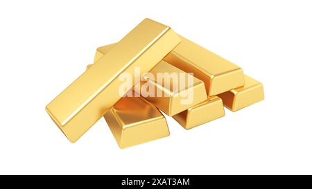 Barre d'oro isolate su sfondo bianco. illustrazione 3d. Foto Stock