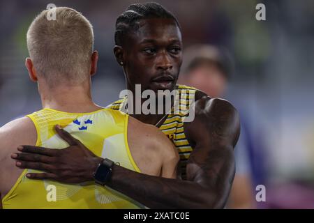 ROM, Italia. 8 giugno 2024. Atletica leggera: Campionati europei, 100 metri, uomini, finale, Owen Ansah dalla Germania dopo la finale. Crediti: Oliver Weiken/dpa/Alamy Live News Foto Stock