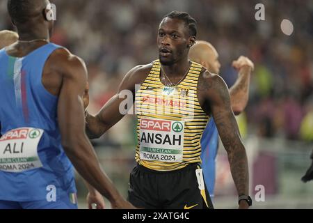 ROM, Italia. 8 giugno 2024. Atletica leggera, Campionati europei, Campionati europei: Owen Ansah, dopo la finale dei 100 m ai Campionati europei. Crediti: Michael Kappeler/dpa/Alamy Live News Foto Stock