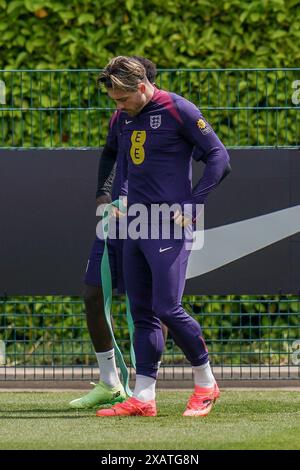Enfield, Regno Unito. 6 giugno 2024. England Jack Grealish durante l'England Training session davanti all'amichevole International vs Islanda al Tottenham Hotspur Training Ground, Enfield, Inghilterra, Regno Unito il 6 giugno 2024 Credit: Every Second Media/Alamy Live News Foto Stock