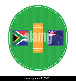 Sud Africa vs nuova Zelanda Cricket Match Vector. Vettoriale della partita di cricket sullo stadio di terra Illustrazione Vettoriale