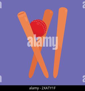 palla di cricket che colpisce i wickets. Cricket Stumps Wicket Out. Vettore icona di wicket out Cricket Illustrazione Vettoriale