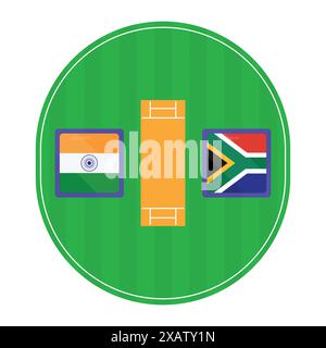 India vs Sudafrica Cricket Match Vector. Vettoriale della partita di cricket sullo stadio di terra Illustrazione Vettoriale