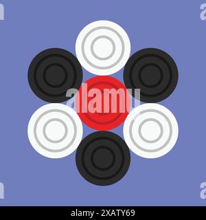 Carrom dice Coins Vector Illustration icon Carrom legno pedone gioco da tavolo vettore Illustrazione Vettoriale