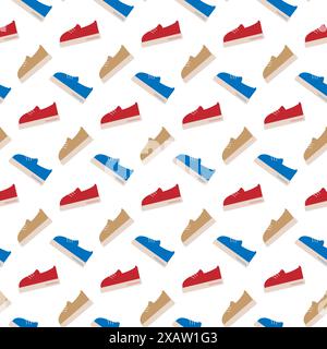 Sneaker con lacci eleganti e comode fantasia senza cuciture in colori vivaci e alla moda idea di sfondo promozionale. EPS isolato vettoriale. Imballaggio, carta da parati, imballaggio o Web, carte, poster, banner, concetto di etichetta Illustrazione Vettoriale