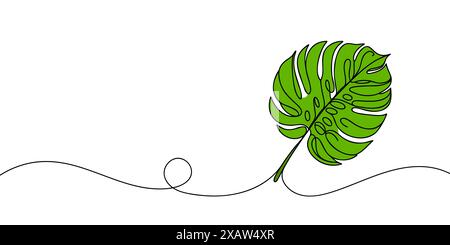 Monstera Leaf line art. Disegno a linea continua. Arte minimalista. Decorazioni moderne Illustrazione Vettoriale