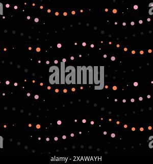 Linee tratteggiate ondulate motivi uniformi con cerchi di larghezza variabile su sfondo nero. Struttura astratta Illustrazione Vettoriale