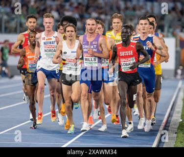 Roma, Italia - 9 giugno 2024. George Mills della Gran Bretagna che gareggia nei 5000 m maschili ai Campionati europei di atletica leggera, secondo giorno, atletica leggera, Stadio Olimpico, Roma, Italia - 8 giugno 2024. Foto di Gary Mitchell/Alamy Live News Foto Stock