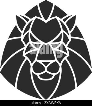 Illustrazione vettoriale della testa geometrica del leone disegnata a mano. Disegno per la decorazione di poster e logo emblema o stampa alla moda. Illustrazione Vettoriale