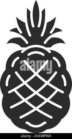 Elegante illustrazione vettoriale con silhouette disegnata a mano a ananas esotico. Disegno boemo di frutta tropicale per poster di arte murale o stampe di moda. Illustrazione Vettoriale