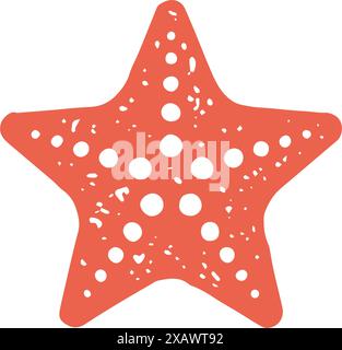 Disegno a mano ornamentale mare stella cinque punte rosso silhouette vintage design grunge texture vettoriale illustrazione. Stelle marine minimal su Illustrazione Vettoriale