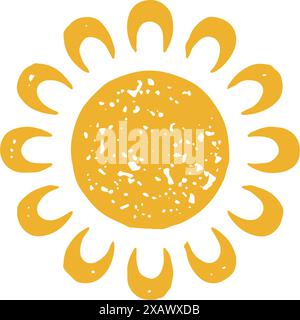 Bella camomilla gialla con petali gialli luminosi estate naturale primavera romantica pianta disegno a mano grunge texture vettoriale illustrazione. Adorabile carino Illustrazione Vettoriale