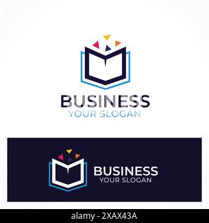 Modello di design del logo del libro pixel creativo Illustrazione Vettoriale