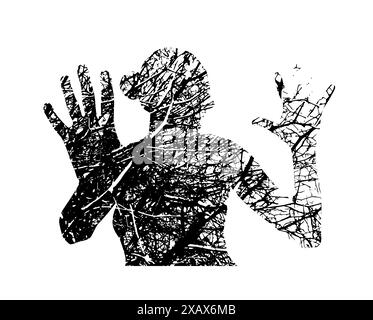 Silhouette di una donna. Ferma la guerra. Ferma la violenza. disegno a mano. Non IA. Illustrazione vettoriale Illustrazione Vettoriale