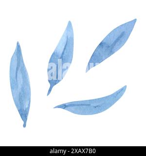 Rami con foglie blu. Illustrazione floreale ad acquerello disegnata a mano, fogliame blu/verde. Perfetto per saluti, inviti, carta da imballaggio, tessuto Illustrazione Vettoriale
