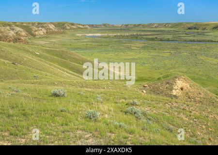 la valle del fiume milk vista dall'area di gestione della fauna selvatica del fiume lost a nord-ovest di havre, montana Foto Stock