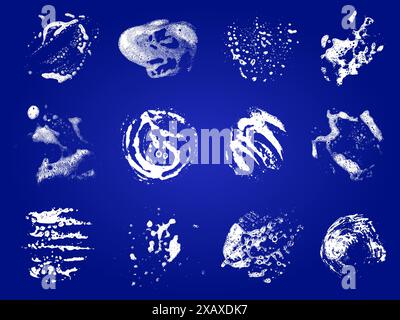 Texture grunge sapone. Macchie di schiuma umida e schiuma, detergente liquido e spruzzi di gel doccia, bolle e schiuma, schiuma e macchie di schiuma. Vettore isolato Illustrazione Vettoriale