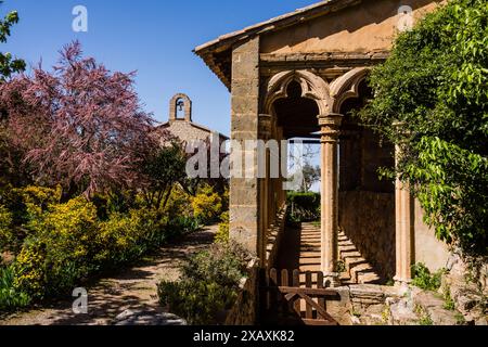 Monastero di Miramar, archi gotici del XIII secolo dell'ex convento di Santa Margalida a Palma, Valldemossa, Sierra de Tramuntana, Maiorca, Spagna. Foto Stock