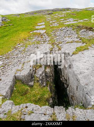 Ingresso alla grotta su Carreg Yr Ogof sul Black Mountan nel Brecon Beacons Bannau Brycheiniog National Park Soutn Wales Foto Stock