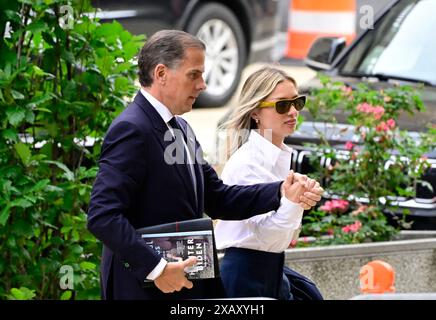 Wilmington, Stati Uniti. 9 giugno 2024. Hunter Biden e sua moglie, Melissa Cohen Biden, arrivano al J. Caleb Boggs Federal Building di Wilmington, Delaware per il quarto giorno del suo processo su presunto possesso illegale di una pistola e menzogna sul suo uso di droga quando acquistò l'arma nel 2018, giovedì 6 giugno 2024. - Restrizioni: NIENTE posta quotidiana. NESSUN giornale di New York o New Jersey o giornali entro un raggio di 75 miglia da New York City - foto di Ron Sachs/CNP/ABACAPRESS. COM credito: Abaca Press/Alamy Live News Foto Stock