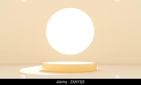Scenografia a podio realistica con piedistallo per cilindri 3D giallo e bianco, rendering 3d mock-up vuoto Foto Stock