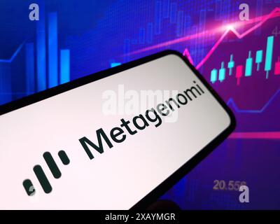 Konskie, Polonia - 09 giugno 2024: Metagenomi, Inc logo aziendale visualizzato sul cellulare Foto Stock