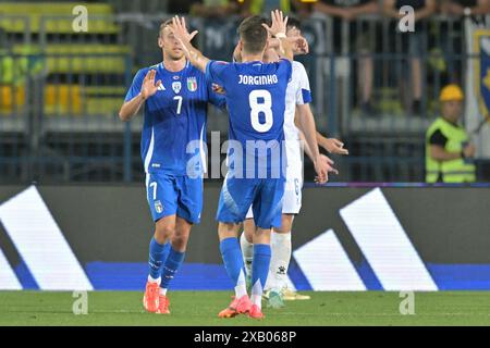 Stadio Carlo Castellani, Empoli, Italia. 9 giugno 2024. Amichevole internazionale di calcio, Italia contro Bosnia Erzegovina; l'Italia Davide Frattesi festeggia dopo aver segnato il gol per 1-0 al 38° minuto Credit: Action Plus Sports/Alamy Live News Foto Stock