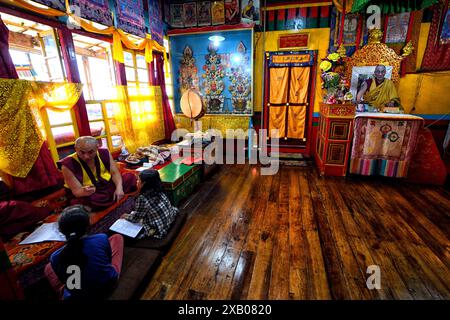 Darjeeling, Bengala Occidentale, India. 8 giugno 2024. I bambini imparano da un monaco buddista in un monastero di Darjeeling. (Immagine di credito: © Avishek Das/SOPA Images via ZUMA Press Wire) SOLO PER USO EDITORIALE! Non per USO commerciale! Foto Stock