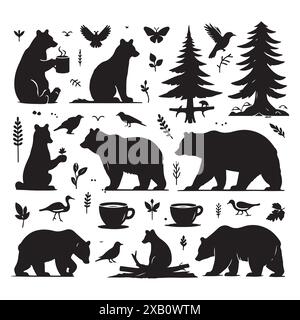 Set sagomato di orso. Illustrazione isolata vettoriale Illustrazione Vettoriale