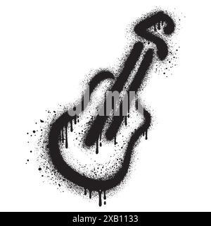 Chitarra in stile urban graffiti con vernice spray nera. illustrazione vettoriale. Illustrazione Vettoriale