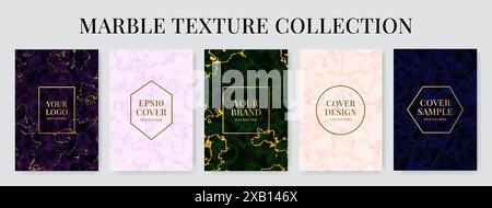 Set di motivi dorati. Sfondo bianco e nero astratto di lusso, carta da parati o copertina con vernice geometrica moderna, cornice alla moda. Elegante texture dorata, matrimonio Illustrazione Vettoriale