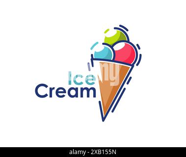 Prepara il gelato dessert, il cono di cialda con bacche di fragola, pistacchio e palline di menta. Gelato fuso, sundae, yogurt congelato o sorbetto di frutta in una tazza di wafer segno per la gelateria Illustrazione Vettoriale