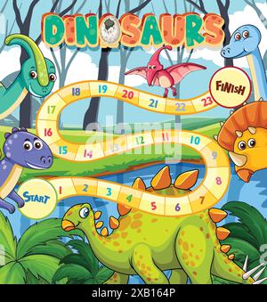 Colorato gioco da tavolo a tema dinosauro per bambini Illustrazione Vettoriale