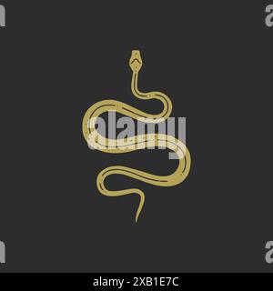 Immagine vettoriale con trama grunge e un design minimalista antico con un serpente curvo. Antico pericolo di rettili selvaggi veleno serpente simbolo di Wisd Illustrazione Vettoriale