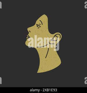 Romantica donna busto minimalista monumento antico grunge texture vettore illustrazione vista laterale. Antica testa femminile grafica silhouette bohémien esteti Illustrazione Vettoriale