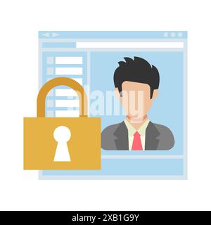 Accesso. Accesso chiuso al sito con dati personali di un uomo d'affari. Icona delle persone in stile piatto. Illustrazione vettoriale Illustrazione Vettoriale