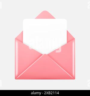 Busta aperta con scheda in stile 3D isolata su sfondo grigio. Aprire l'icona della busta con una lettera. Illustrazione vettoriale Illustrazione Vettoriale