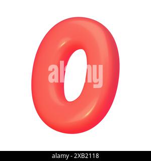 Numero 0. Cifra rossa zero in stile 3D. Design realistico in stile fumetto, elementi isolati su sfondo bianco. Illustrazione vettoriale Illustrazione Vettoriale