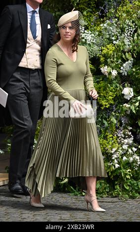 Chester, Regno Unito. 7 giugno 2024. Principessa Eugenia al matrimonio di Hugh Grosvenor, il Duca di Westminster con Olivia Henson nella Cattedrale di Chester. Credito: Foto Stock