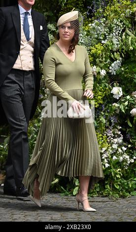 Chester, Regno Unito. 7 giugno 2024. Principessa Eugenia al matrimonio di Hugh Grosvenor, il Duca di Westminster con Olivia Henson nella Cattedrale di Chester. Credito: Foto Stock