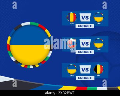 Calendario delle partite della squadra di calcio Ucraina nella fase a gironi. Modello vettoriale. Illustrazione Vettoriale